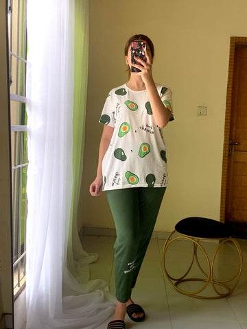 0053 White Avacado Half Sleeves With Green Trouser