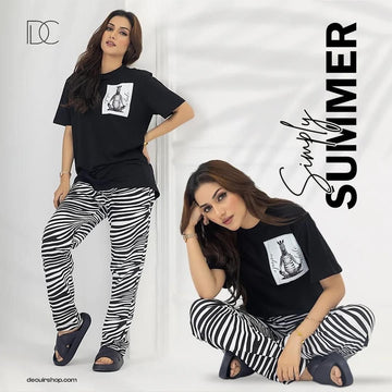 050 Black zebra Pocket printed T.Shirt With Zebra Printed Trouser