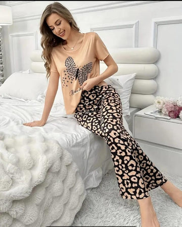 00000 Brown You are Beautiful Butterfly Printed Night Suit