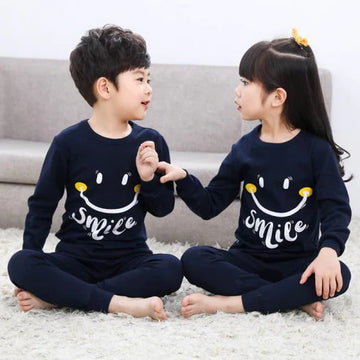 Baby/Baba Navy Blue Smile Printed T-shirt & Trouser