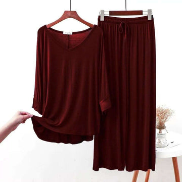 0017 Maroon V-Neck With Plazzo Trouser Night Suit