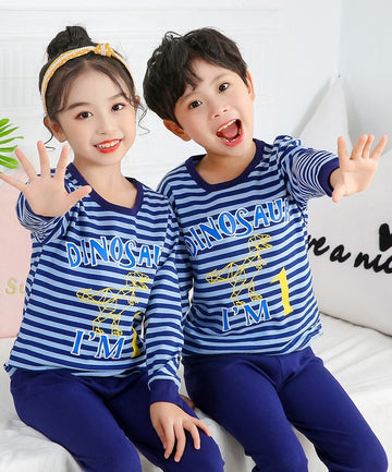 Blue lining Dinosaur full selives T.Shirt with Blue plain Trouser