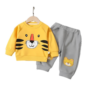 Yellow Bear Sweatshirt With Gray Bear Trouser For Kids