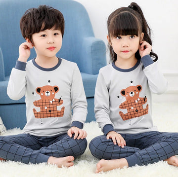Light Grey Bear Full Selives Tshirt with Dark Grey Check Trouser