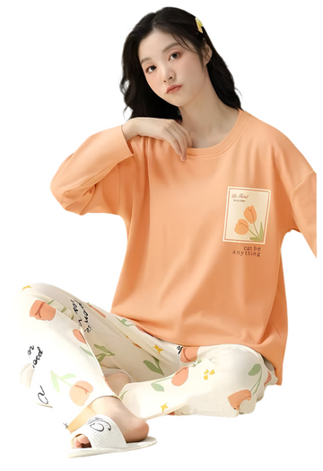 001 Orange Pocket Flower Full Sleeves With Printed Trouser