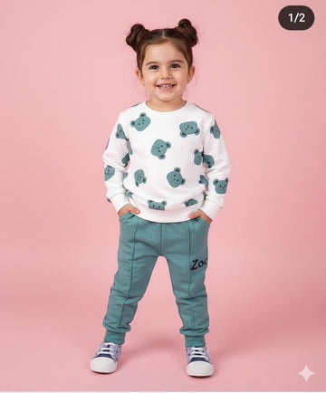 00001 White Sweatshirt Light Blue Small Bear printed with Light Blue Trouser
