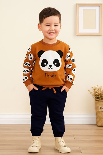 00001 Camel panda Sweatshirt With Plain Black Trouser