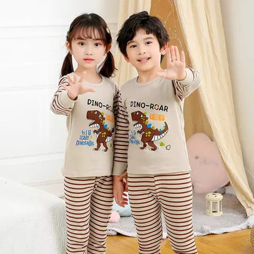 Cream Dinosaur Full Selives Tshirt With Same Lining Trouser