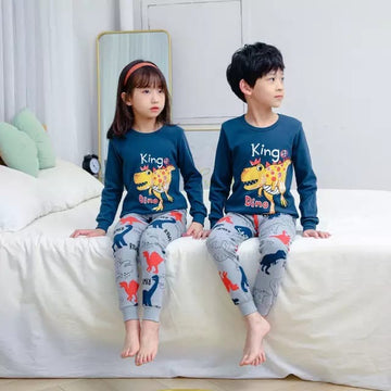 Blue King Dino Full Selives Tshirt With Dinosaur Printed Trouser