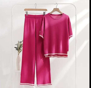0016 Plain Dark Pink White Border Less with Palazzo Trouser