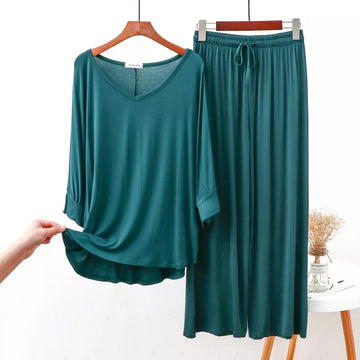 0017 Green V-Neck With Plazzo Trouser Night Suit