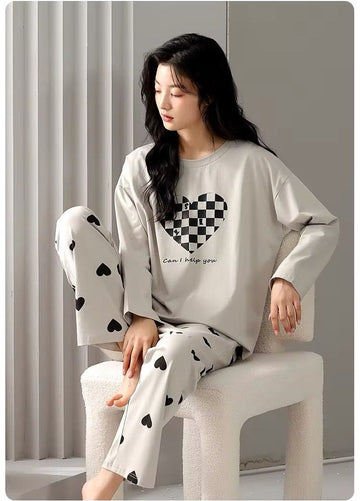001 Light Grey Puzzle Heart Full Sleeves With Printed Trouser