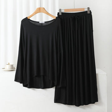 0000 Black Loose Frill Sleeves With Plazzo Trouser Night Suit