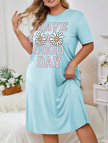 Blue Have A Good Day Print Long Shirt For Women