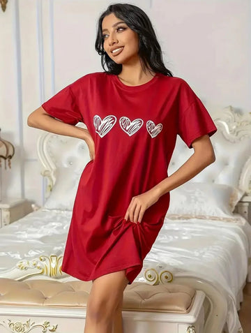 Maroon White Heart Print Long Shirt For Women