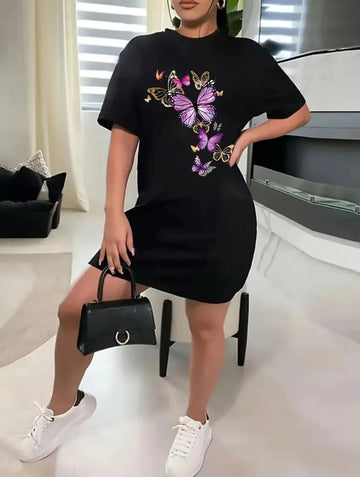 Black With Butterflies Print Long Shirt For Women
