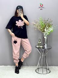 Black Leaf Printed Half Sleeves Tracksuit