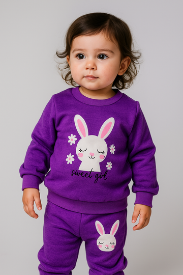 00000 PURPLE CUT RABBIT SWEATSHIRT WITH PURPLE TROUSER FOR KIDS
