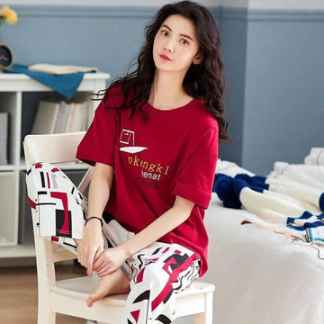 056 Red pkengh Printed Half Sleeves T-shirt With Printed Trouser