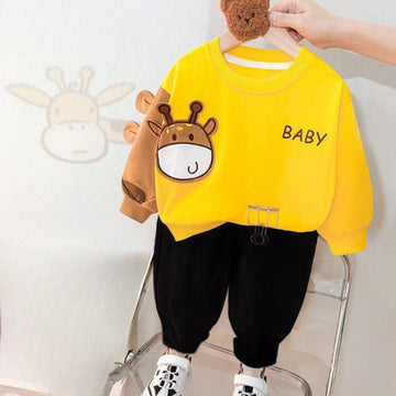 Yellow with Small baby Cow Sweat Shirt with Black Trouser for Kids