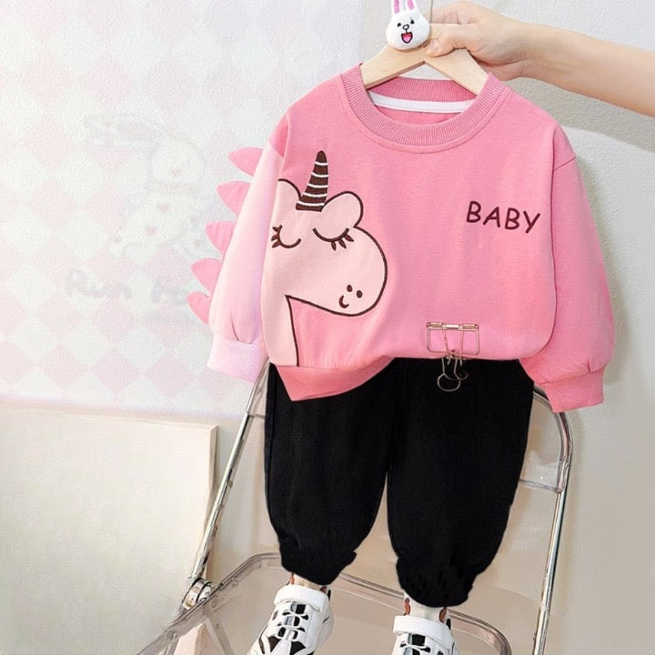 01 Pink With Dragon Sweat Shirt With Black Trouser