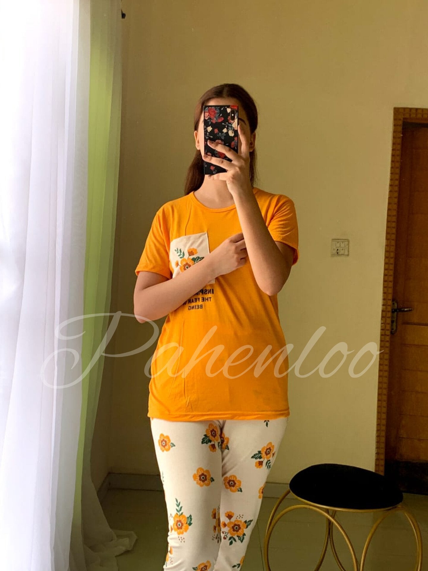 002 YELLOW FLOWER POCKET HALF SLEEVES WITH FLOWER PRINTED TROUSER