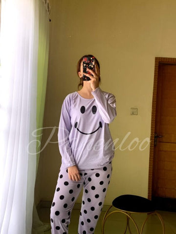 0010 LILIC SMILE PRINT FULL SLEEVES WITH POLKA DOT TROUSER