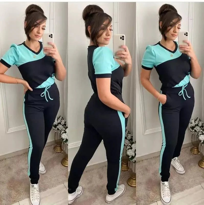 Black With Sea Green Panel Half Sleeves Track Suit