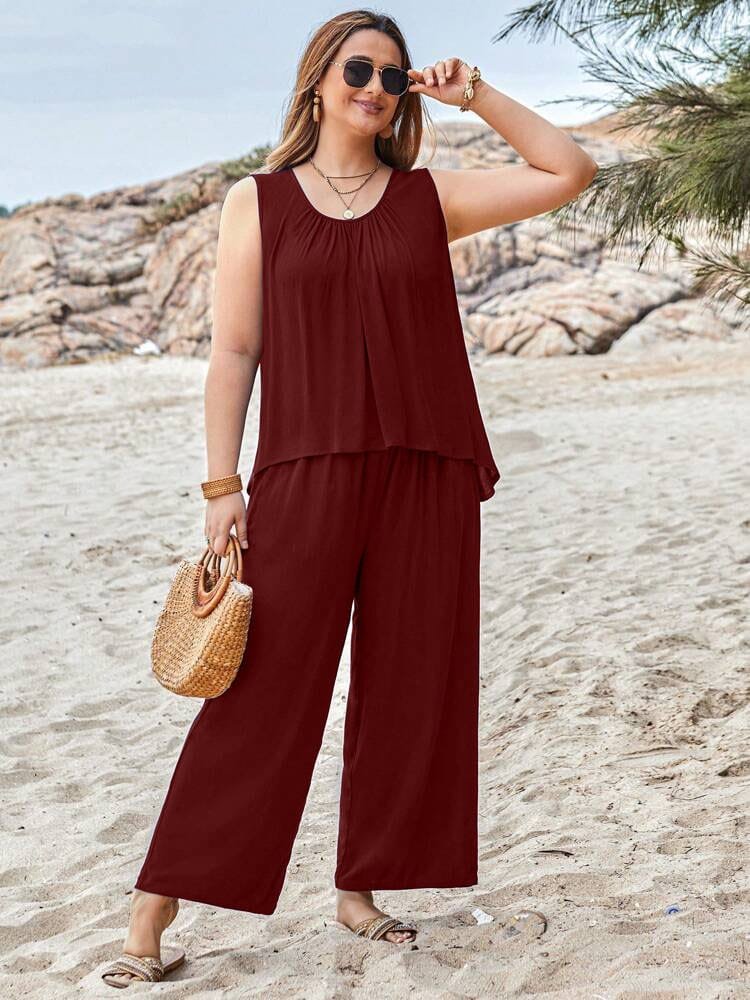 0022 Maroon W/O Sleeves With Plazzo Trouser Night suit