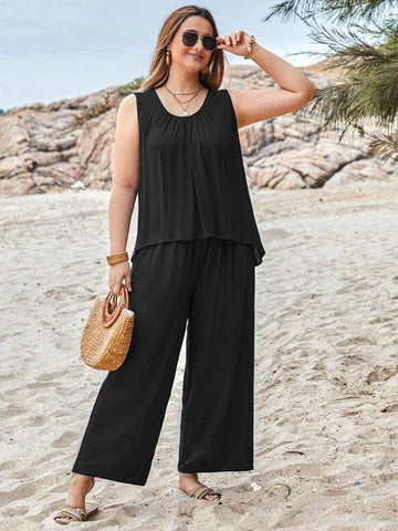0022 Black W/O Sleeves With Plazzo Trouser Night suit
