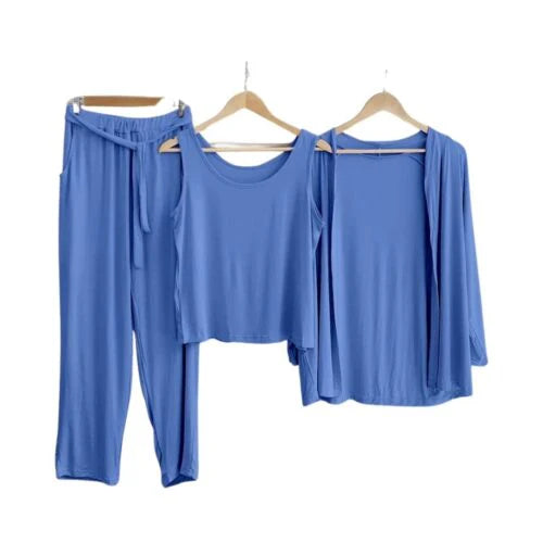 3Pcs Sleepwear (Sando Shrug Trouser) (Sky Blue)