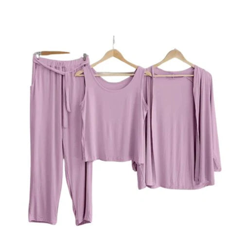 3Pcs Sleepwear (Sando Shrug Trouser) (Baby Pink)