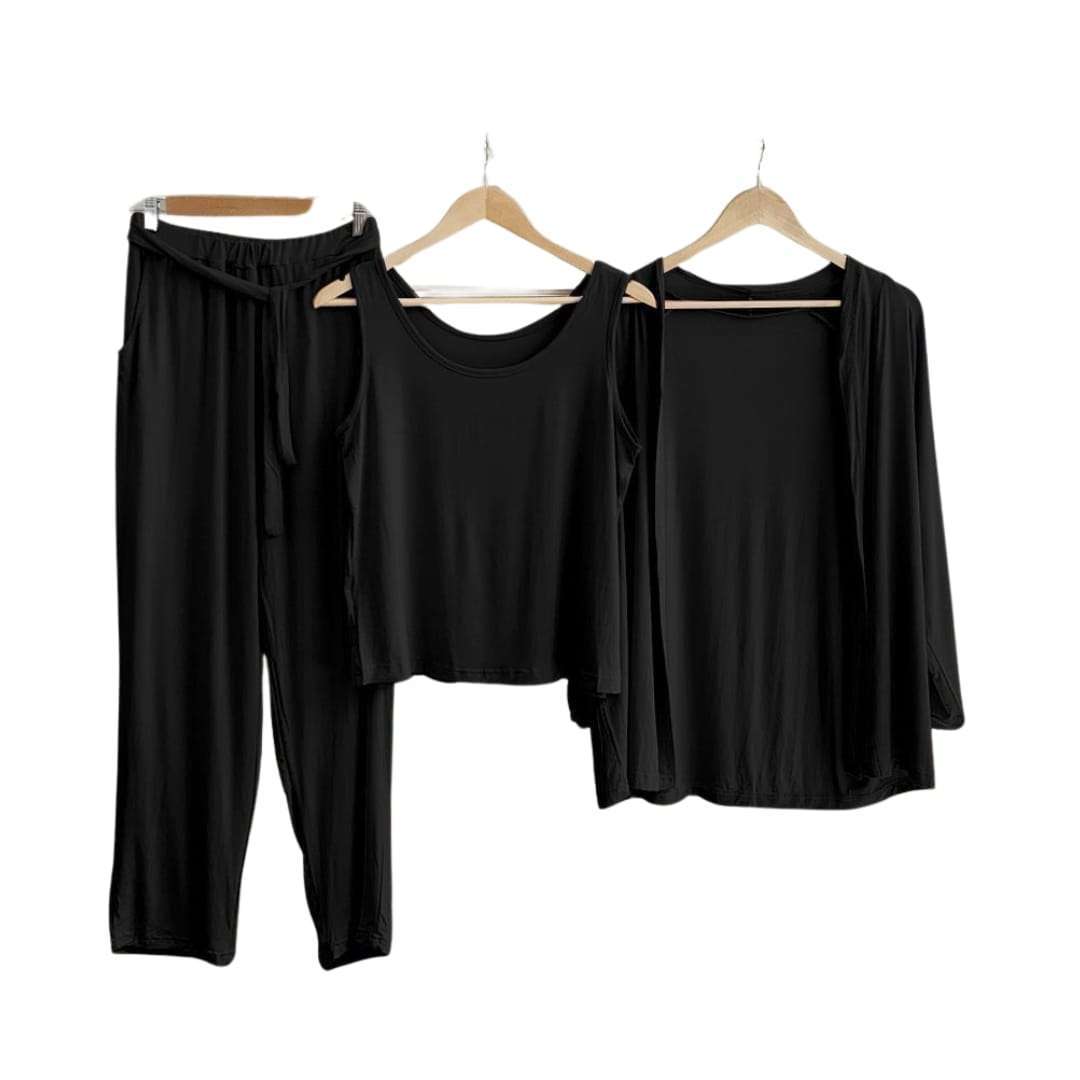 3Pcs Sleepwear (Sando Shrug Trouser) (Black)