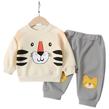Off-white Bear Sweatshirt With Gray Bear Trouser For Kids