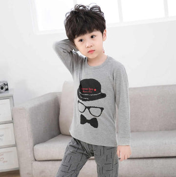 Baby/Baba Grey hat&Glass Printed T.Shirt With Dark Grey Printed Trouser