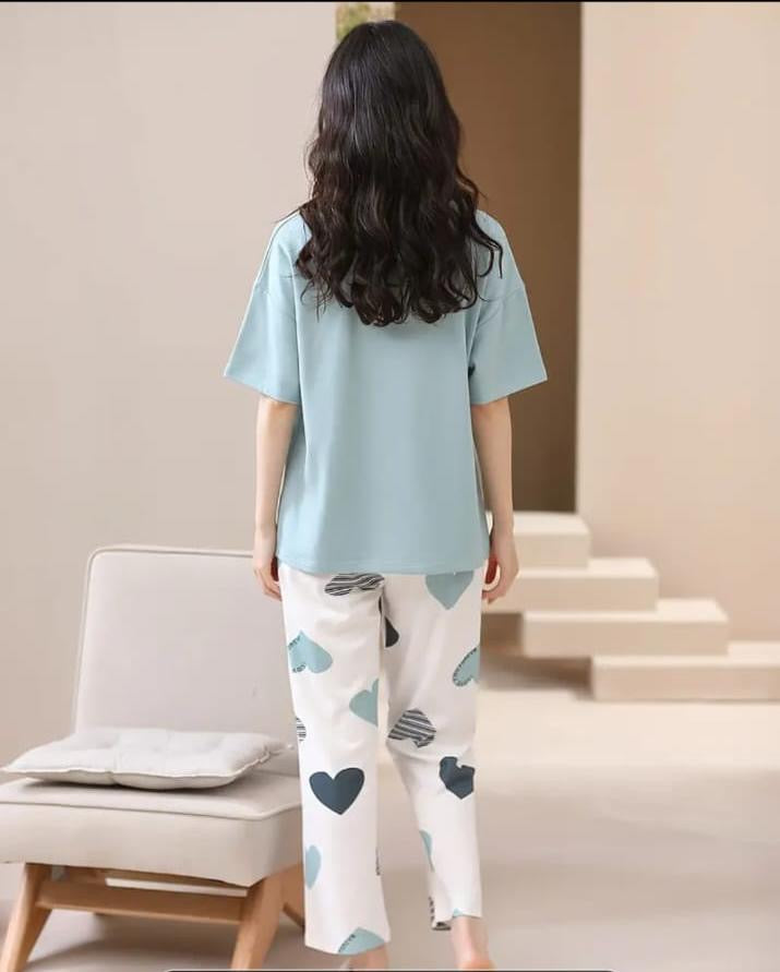 00000 Light Blue Heart print T.shirt With printed hearts Trouser
