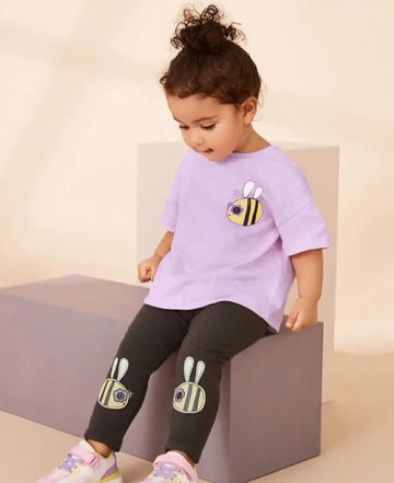 0000 Lilac Honey Bee Printed Half Sleeves T-shirt with Honey Bee Printed Trouser