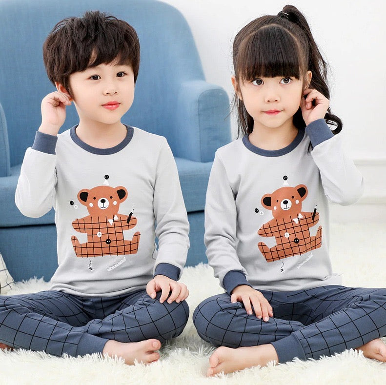 Light Grey Bear Full Selives Tshirt with Dark Grey Check Trouser