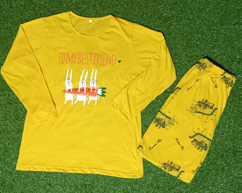 020 Yellow Carrot Print T-Shirt With Yellow Print Trouser