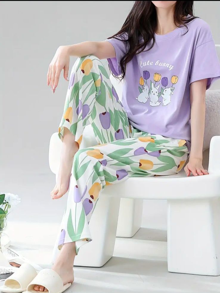 00001 LILIC CUT BUNNY PRINTED HALF SLEEVES WITH PRINTED TROUSER