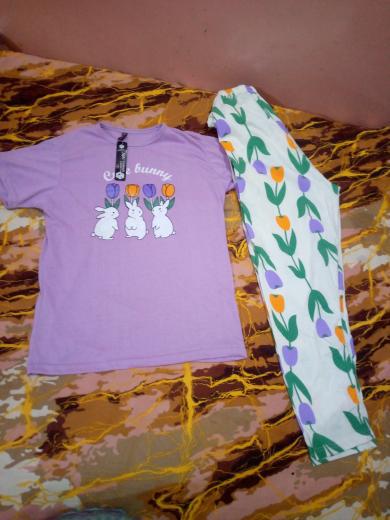 00001 LILIC CUT BUNNY PRINTED HALF SLEEVES WITH PRINTED TROUSER