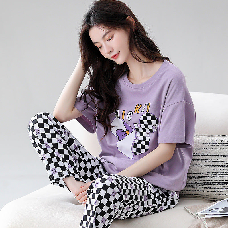 0000 A Lilic Micky Check Heart Half Sleeves Check Printed Trouser