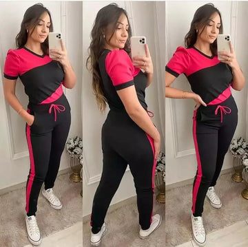 Black With Red Panel Half Sleeves Track Suit