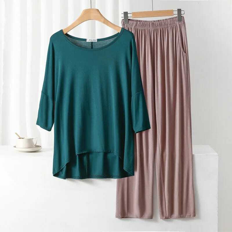 0023 Green Round-Neck With Skin Plazzo Trouser Night suit