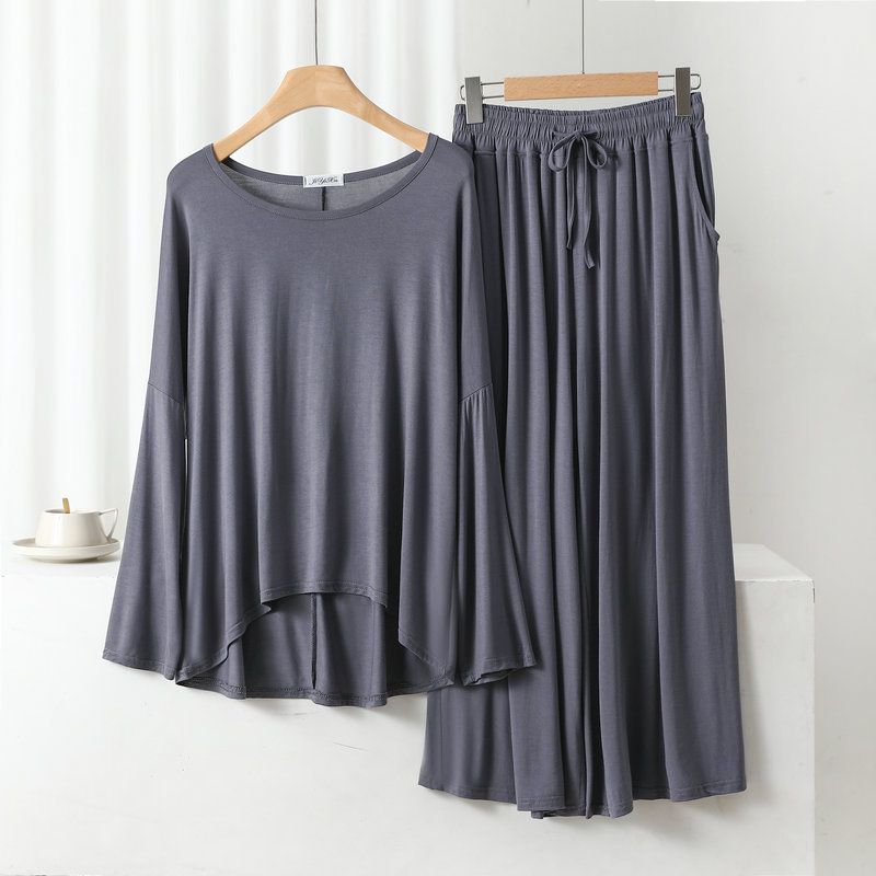 0021 Grey Loose Frill Sleeves With Plazzo Trouser Night Suit