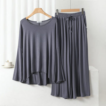 0021 Grey Loose Frill Sleeves With Plazzo Trouser Night Suit