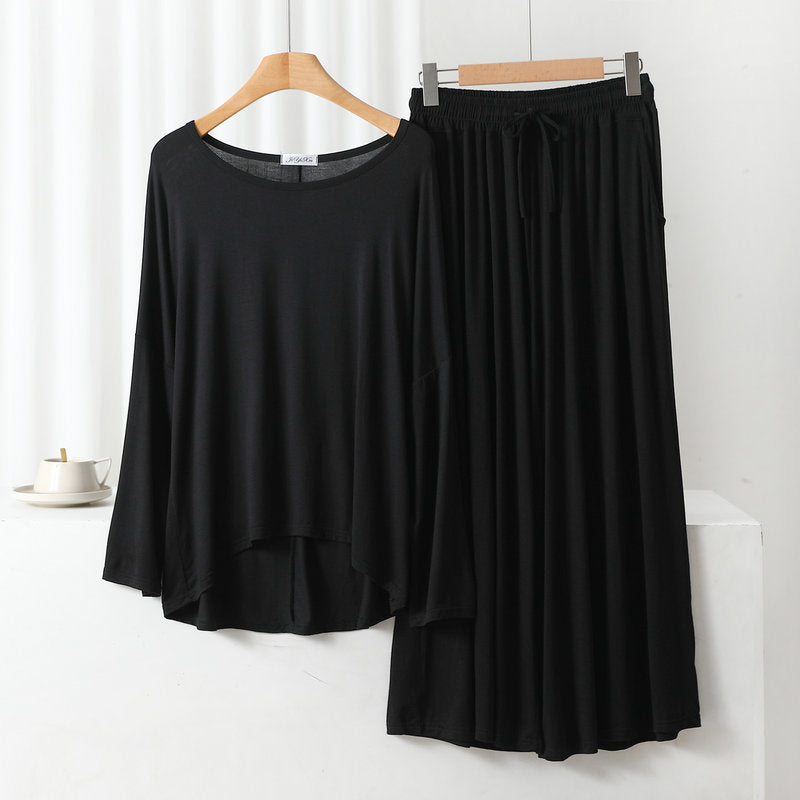 0000 Black Loose Frill Sleeves With Plazzo Trouser Night Suit