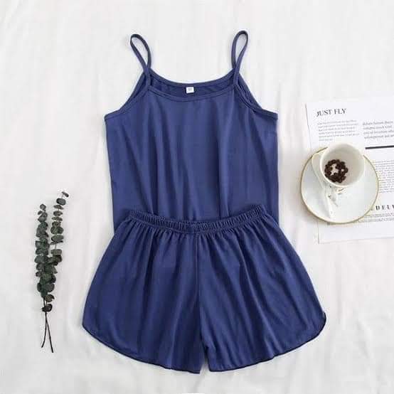 NAVY BLUE T SHIRT SLEEVES LESS WITH SHORT CAMI SET