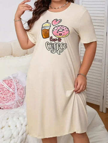 Skin Coffee And Donut Print Long Shirt For Women