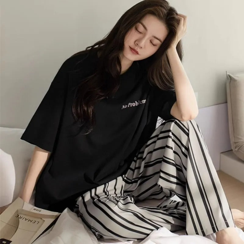 0000 Black No Problem Mini Print Half Sleeves With Lining Printed Trouser